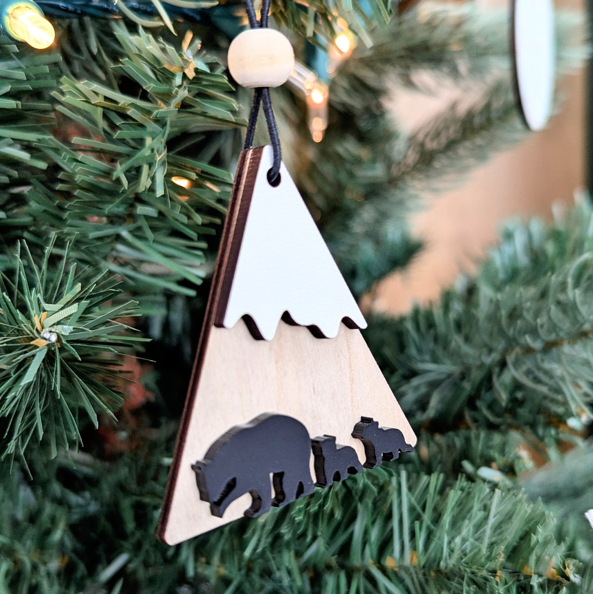 Bear with Cubs Mountain Christmas Ornament