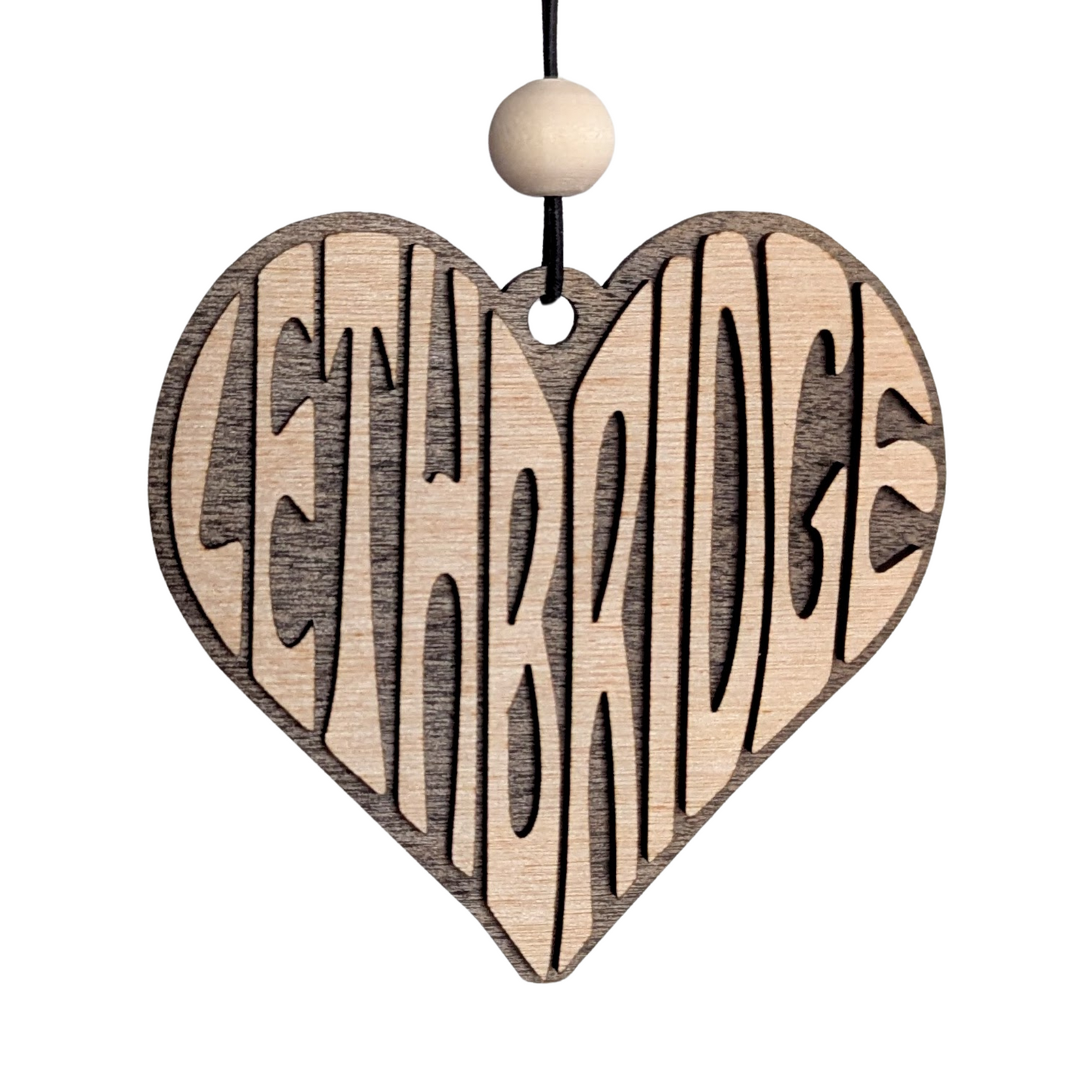 Lethbridge Typography Heart Ornament/Car Mirror Charm