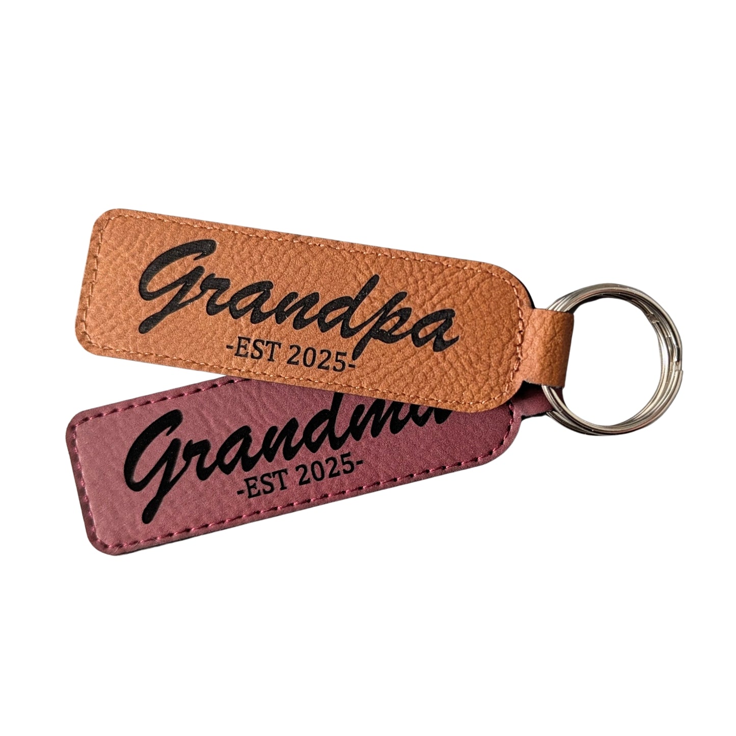 Custom ESTABLISHED Name/Date Keychain - 17 Leatherette Options