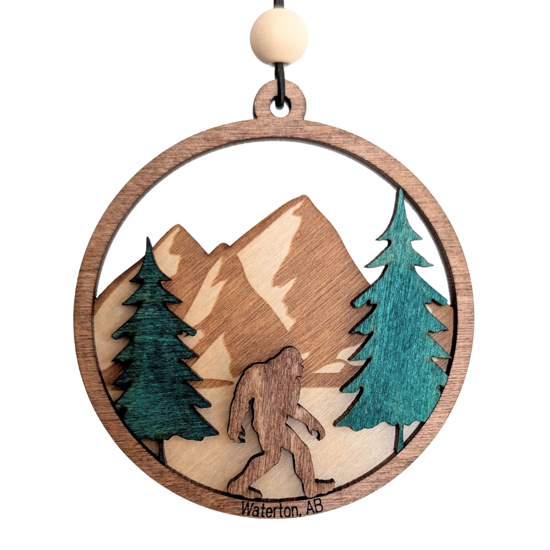 Sasquatch in the Mountains Christmas Ornament
