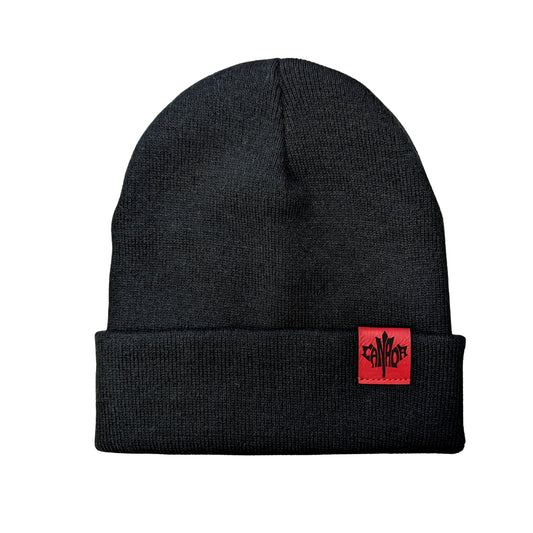 Canada-Made Cuffed Toque / Beanie w Canada Maple Leaf Leatherette Tag