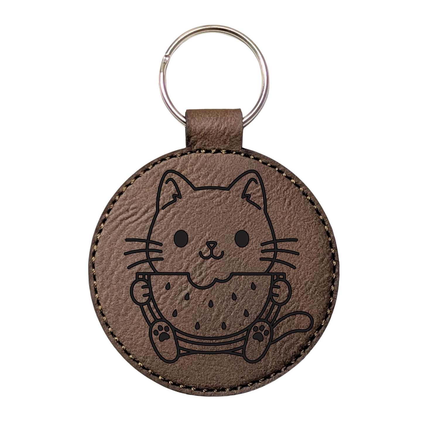 Cat with Watermelon Leatherette Keychain