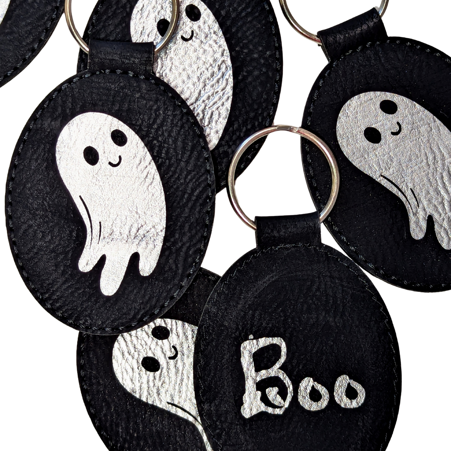 Cute Ghost - Black and Silver Engraved Keychain (Double Sided)