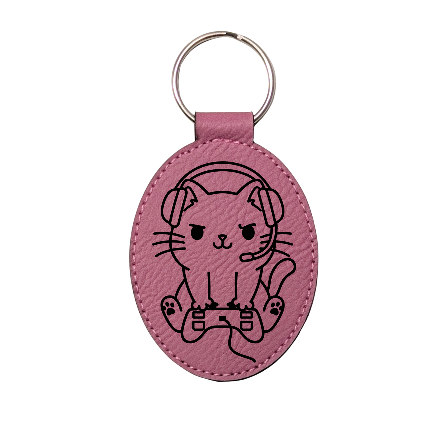Gamer Cat Leatherette Keychain