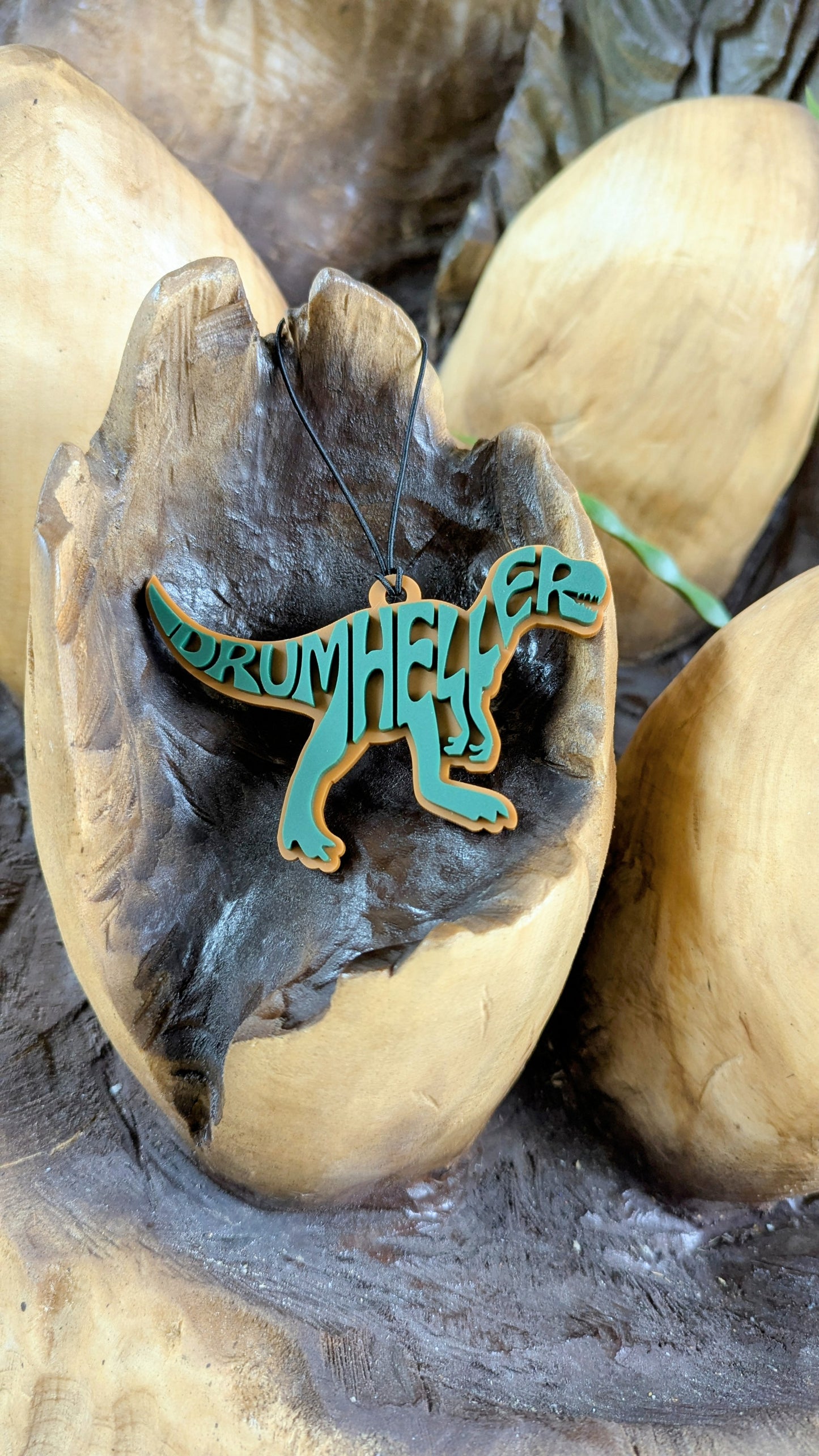 Drumheller Dinosaur Typography Ornament/Car Mirror Charm
