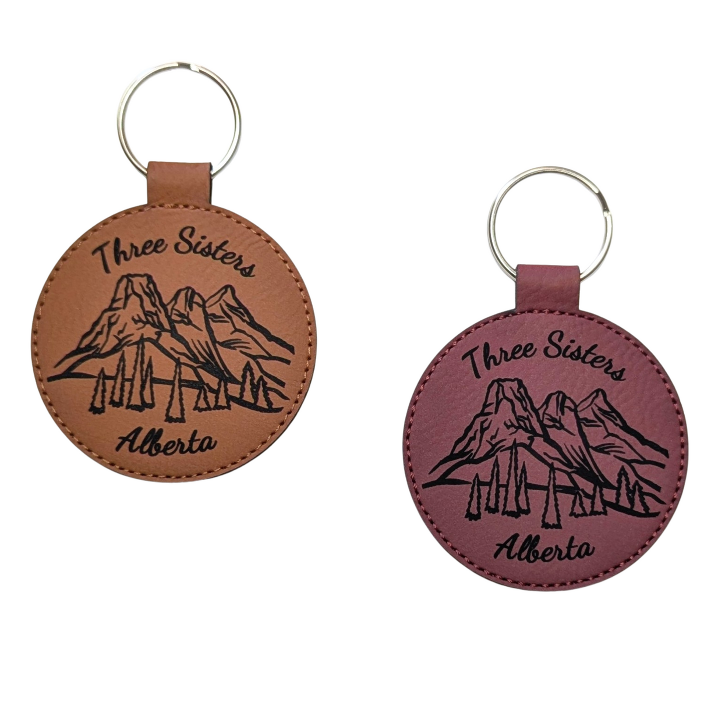 Three Sisters Mountain Range Alberta Leatherette Keychain