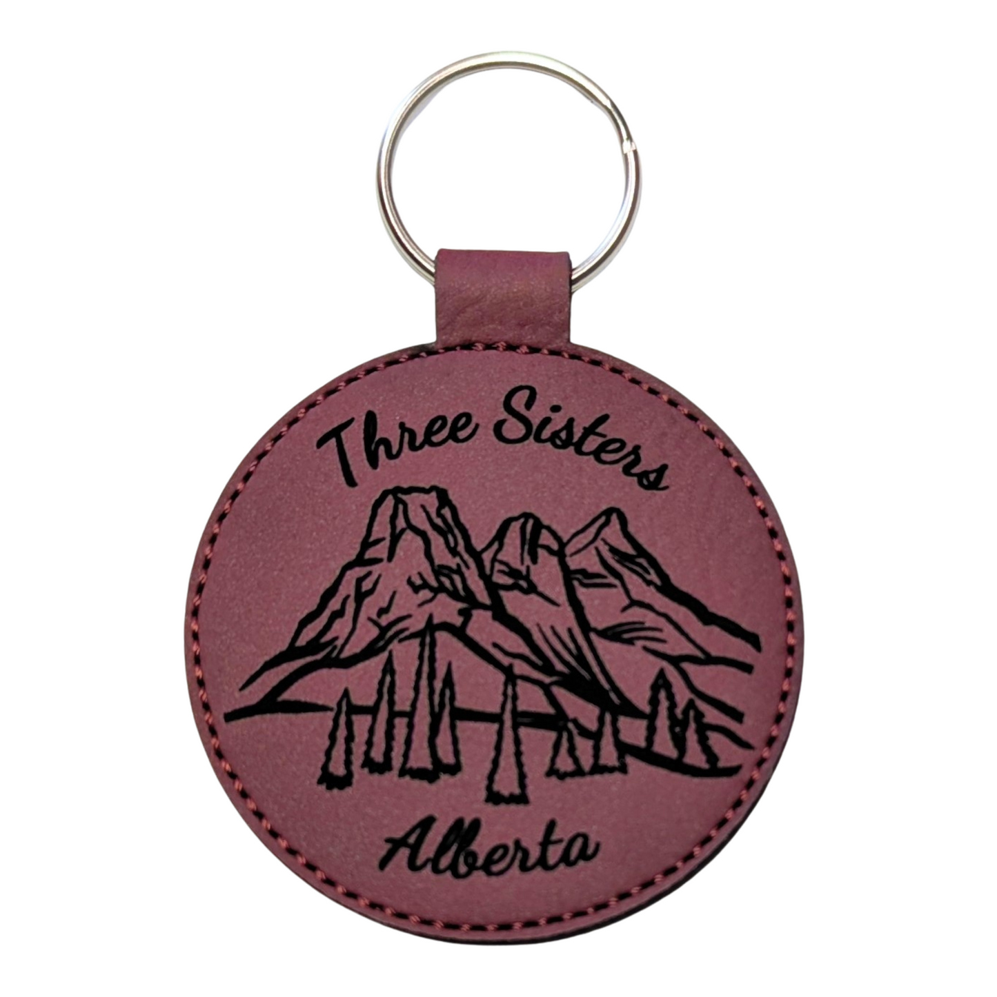 Three Sisters Mountain Range Alberta Leatherette Keychain