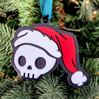 Santa Skull with Hat - Festive Gothic Christmas Tree Ornament