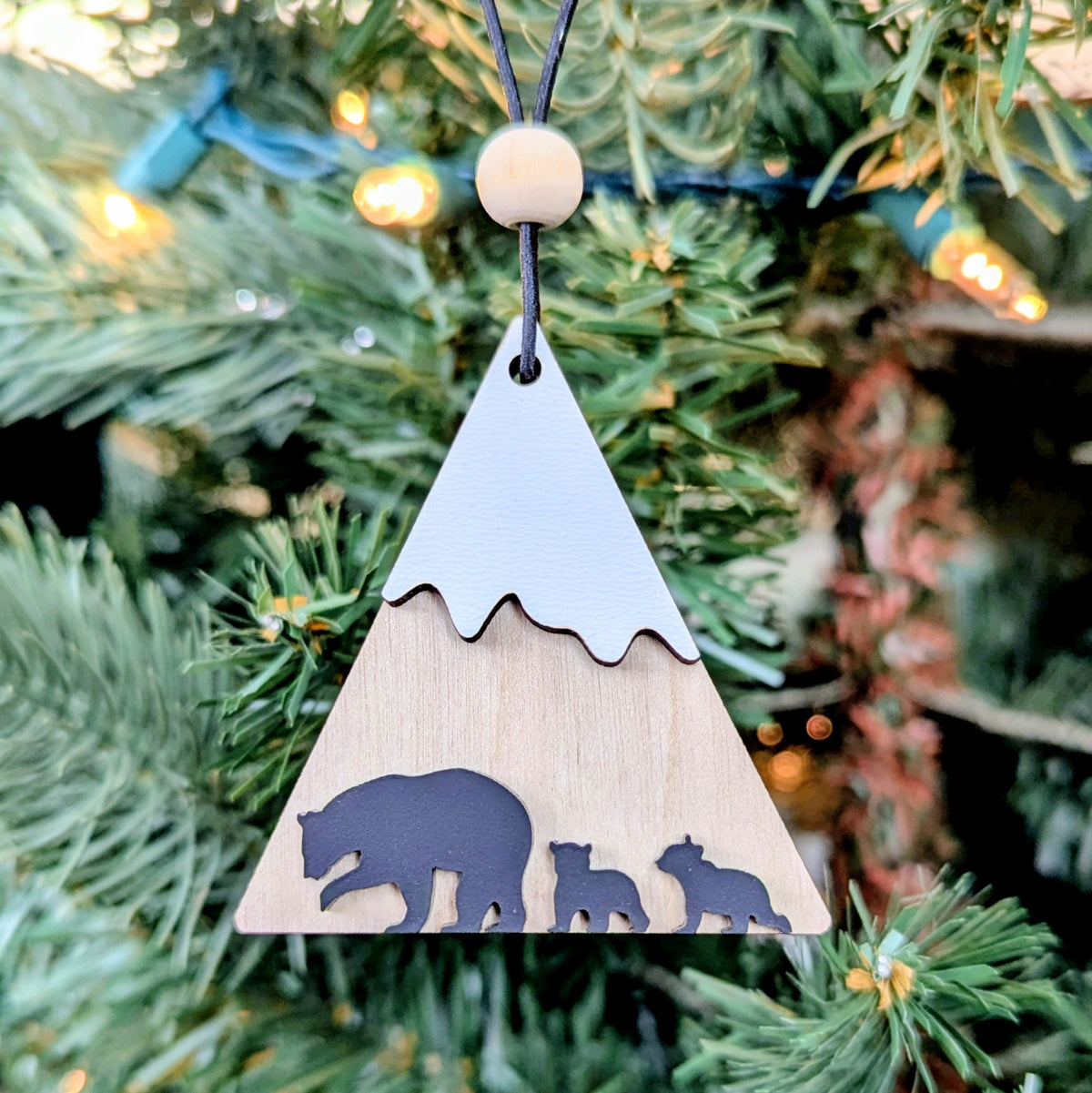 Bear with Cubs Mountain Christmas Ornament