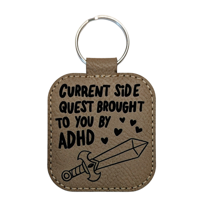 ADHD Side Quest Leatherette Keychain