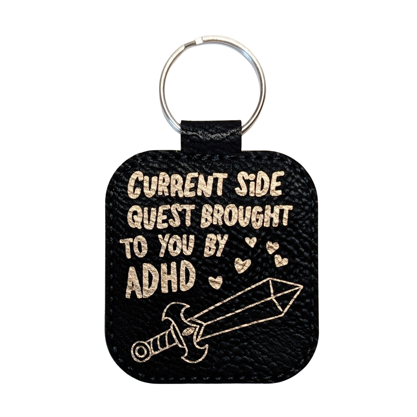 ADHD Side Quest Leatherette Keychain