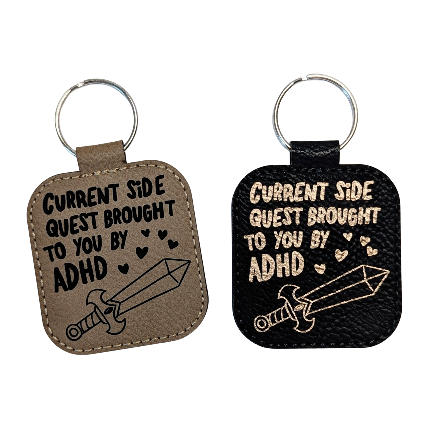 ADHD Side Quest Leatherette Keychain