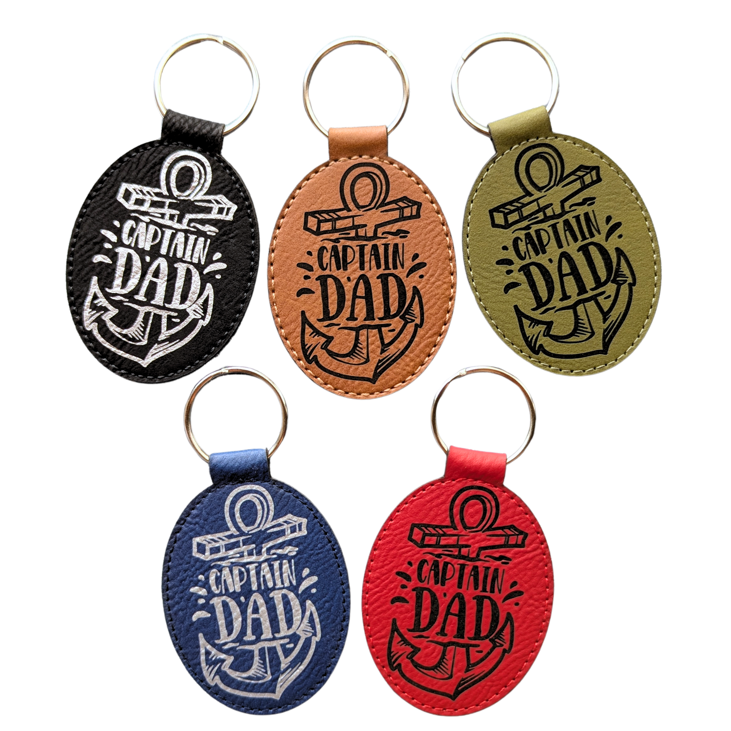 Captain Dad Leatherette Keychain