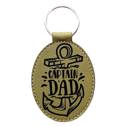 Captain Dad Leatherette Keychain