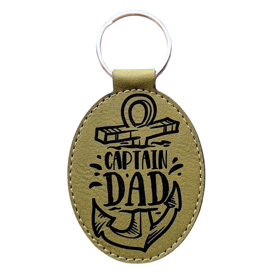 Captain Dad Leatherette Keychain