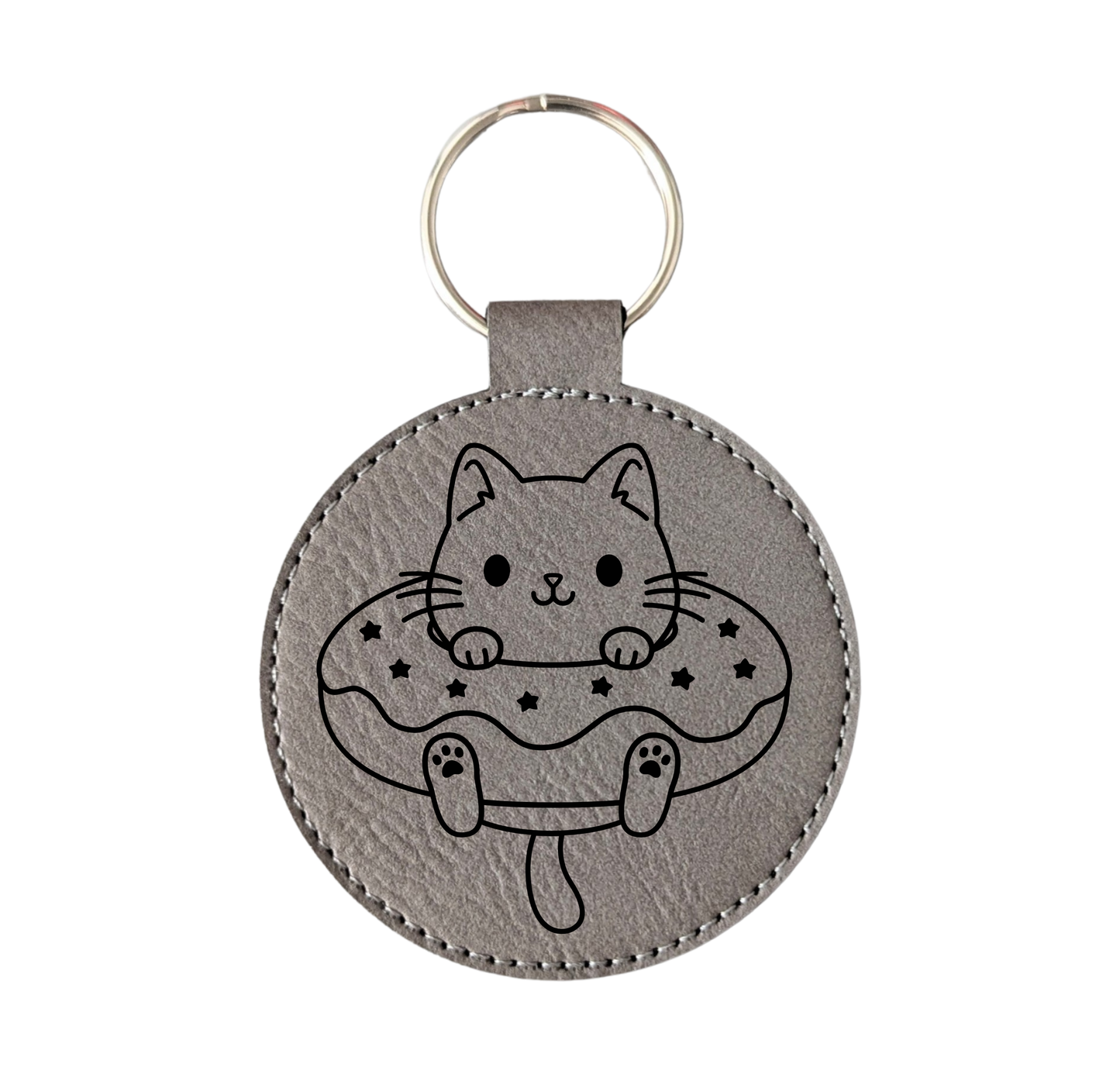 Donut Cat - Leatherette Keychain