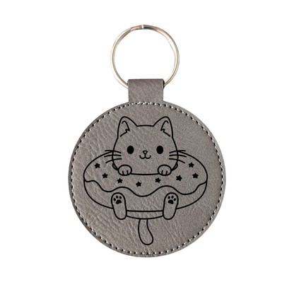 Donut Cat - Leatherette Keychain