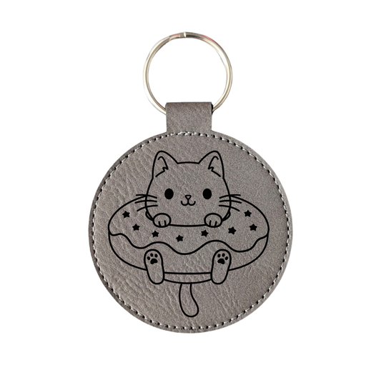 Donut Cat - Leatherette Keychain