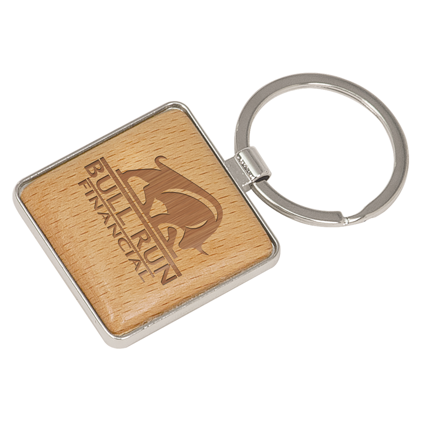 (50) 1 9/16" x 1 9/16" Silver/Wood Square Logo Keychain