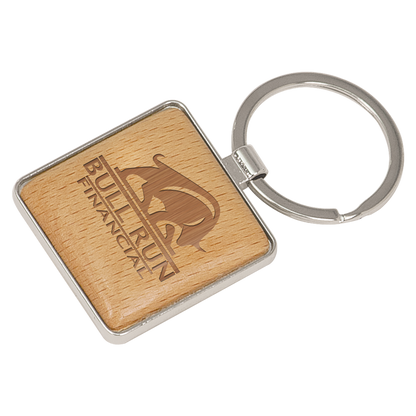 (50) 1 9/16" x 1 9/16" Silver/Wood Square Logo Keychain