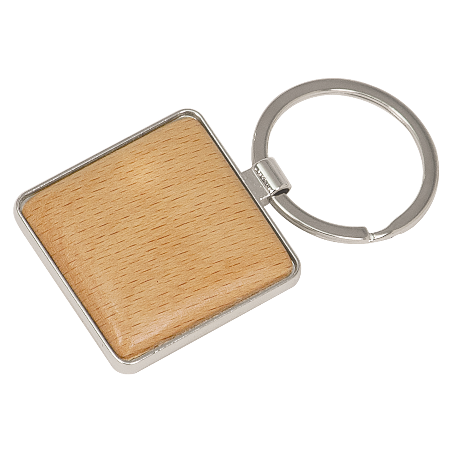 (50) 1 9/16" x 1 9/16" Silver/Wood Square Logo Keychain