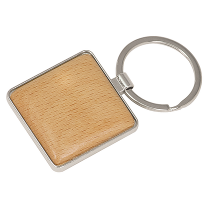 (50) 1 9/16" x 1 9/16" Silver/Wood Square Logo Keychain