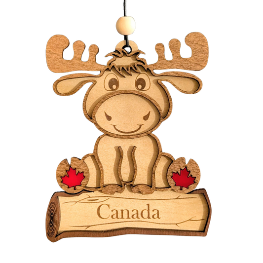 Canada Moose on a Log Christmas Ornament - Souvenir Ornament