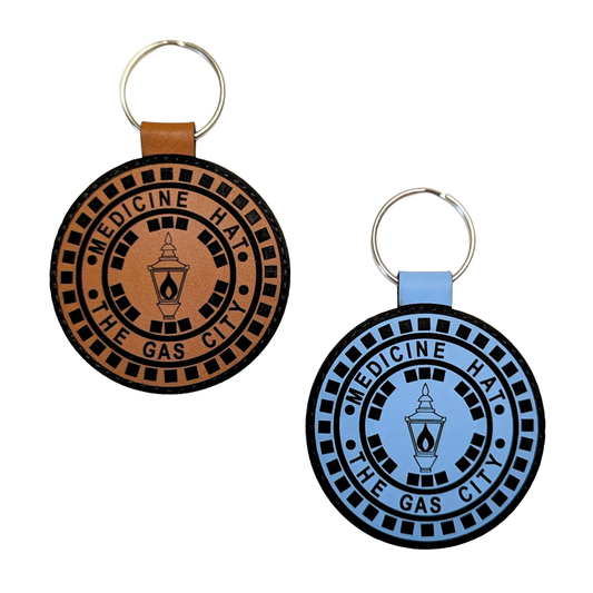 Medicine Hat Manhole Cover Leatherette Keychain