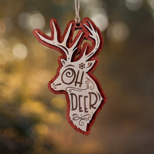 Oh Deer Punny Christmas Ornament - Wood