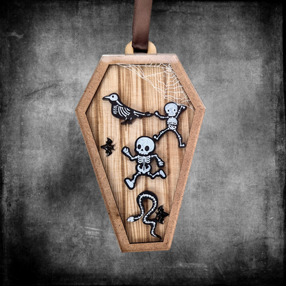 Coffin Shaker Skeleton Family Ornament - Pets Included!