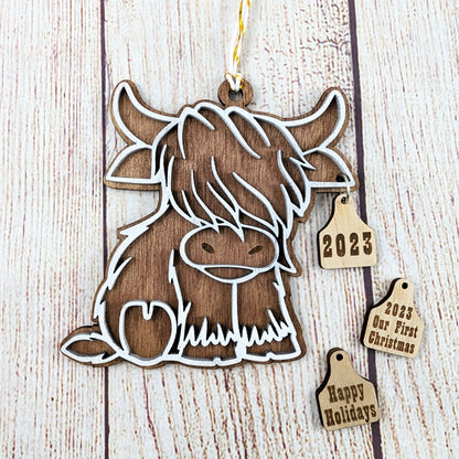 Highland Cow Ornament with Custom Tag