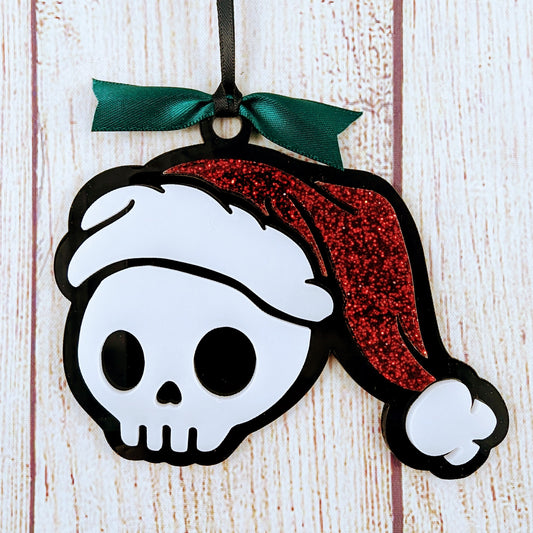 Santa Skull with Hat - Festive Gothic Christmas Tree Ornament