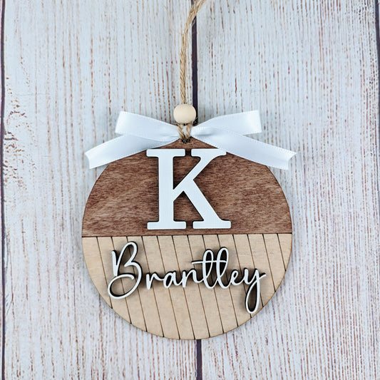 Custom Name & Monogram Shiplap Wooden Ornament