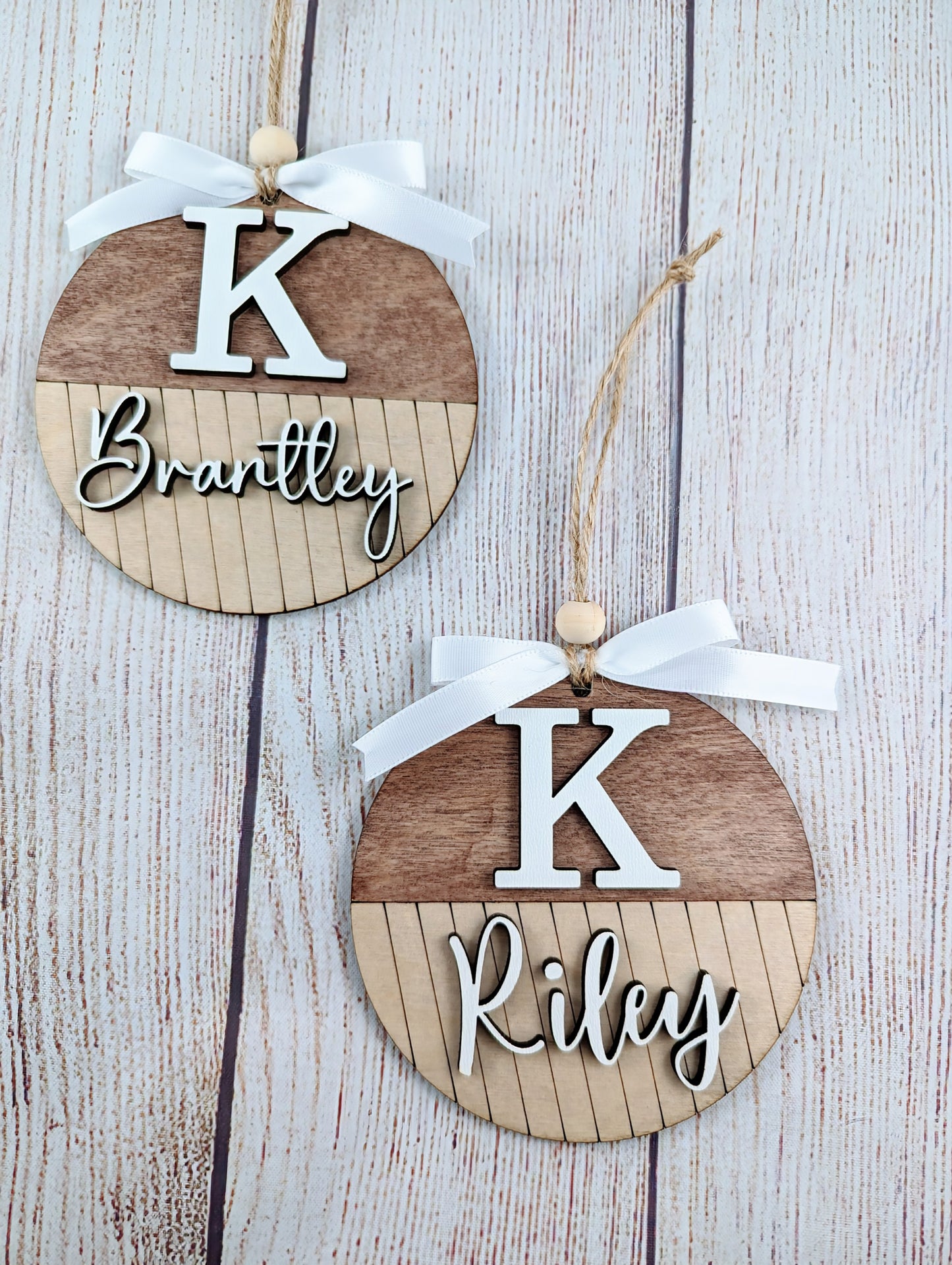 Custom Name & Monogram Shiplap Wooden Ornament