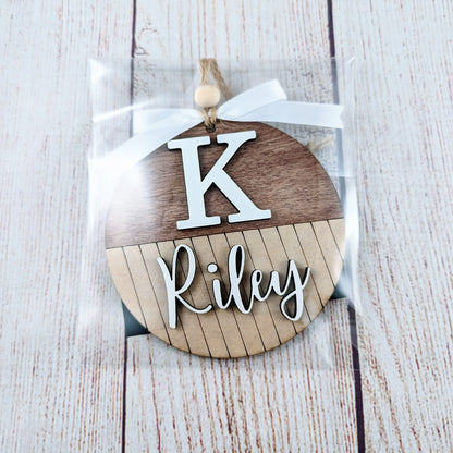 Custom Name & Monogram Shiplap Wooden Ornament