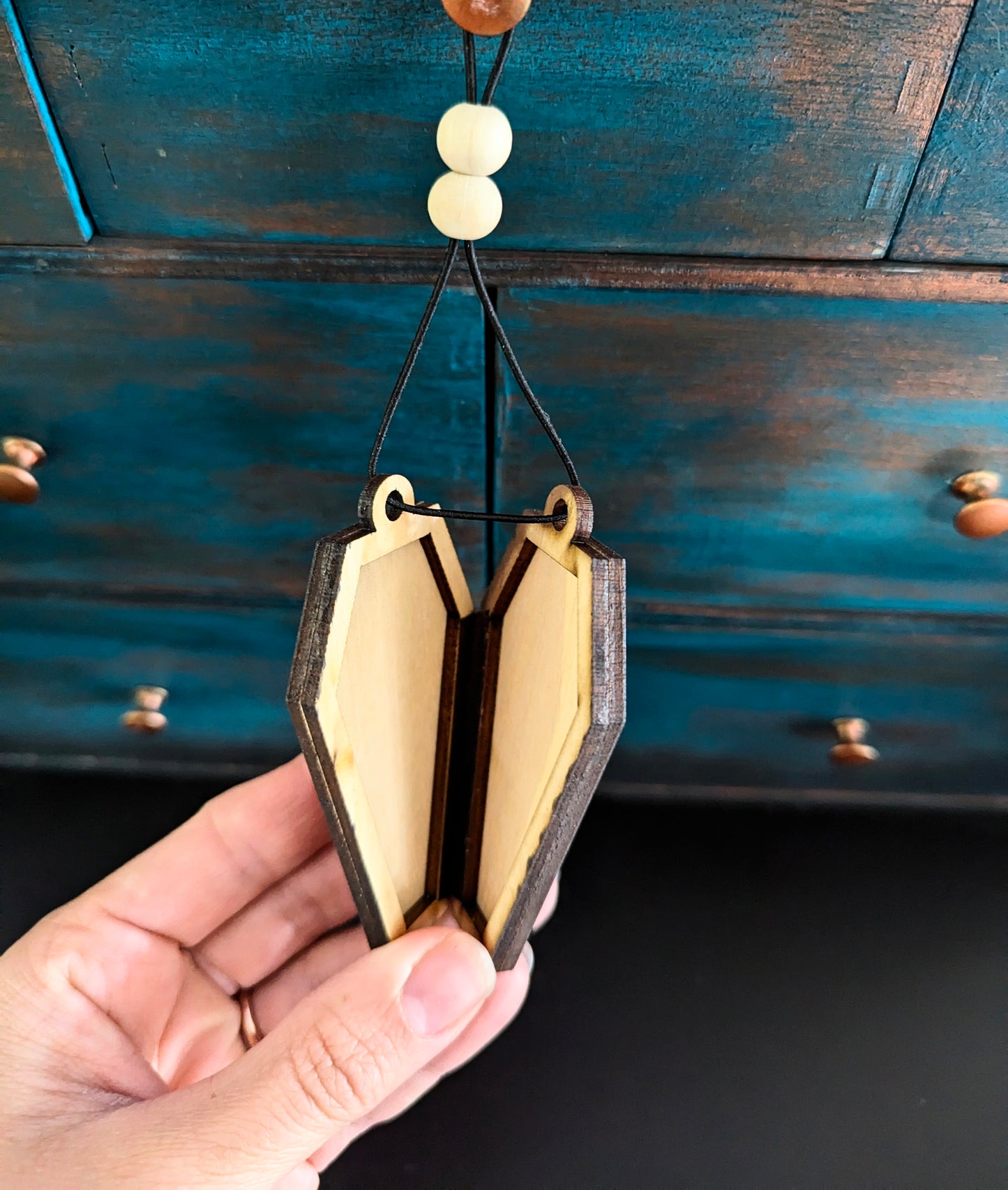 Wooden Coffin Ornament with Secret Compartment