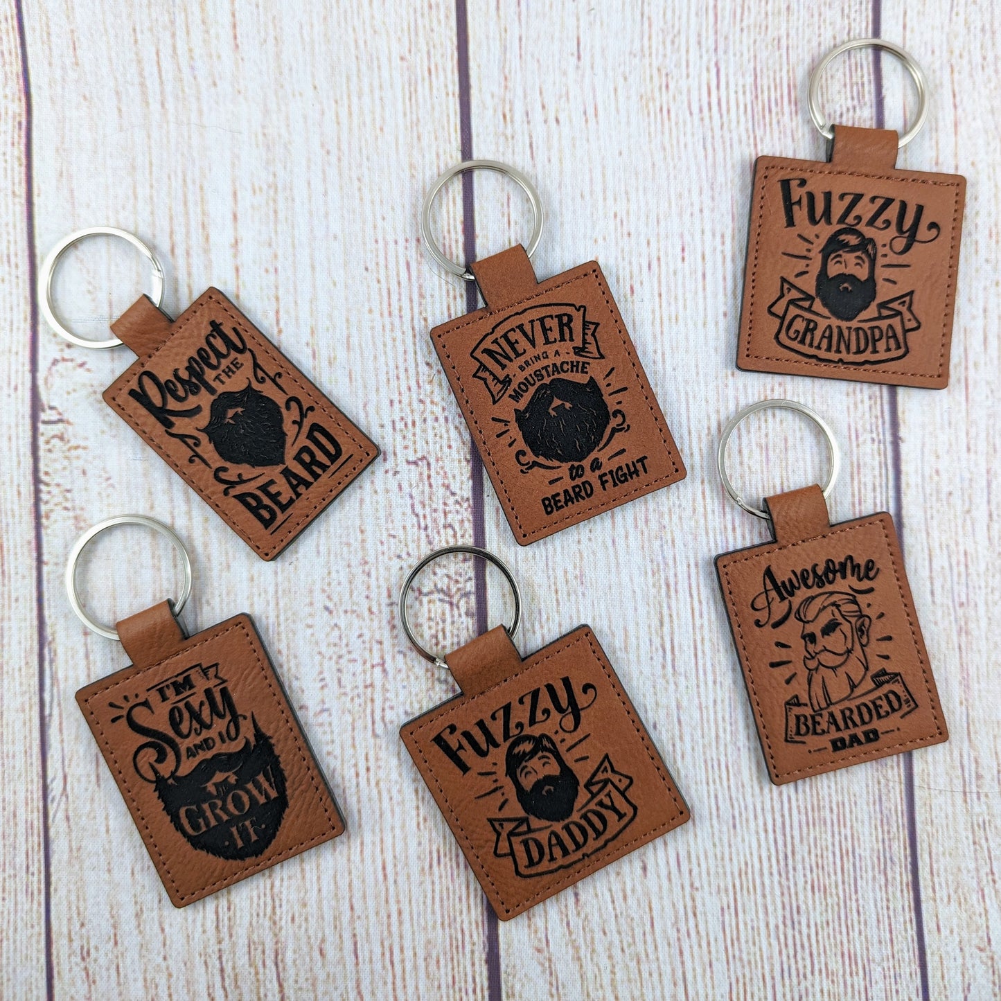 Bearded Man/Dads with Beards - Engraved Vegan Leather Key Chains