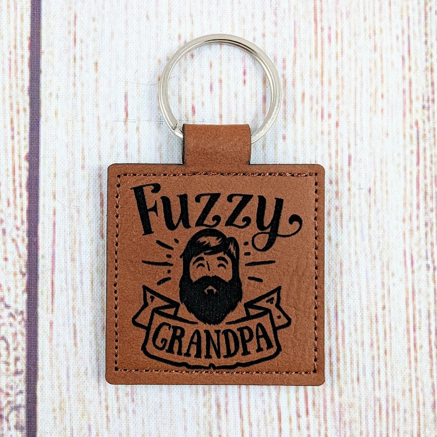 Bearded Man/Dads with Beards - Engraved Vegan Leather Key Chains