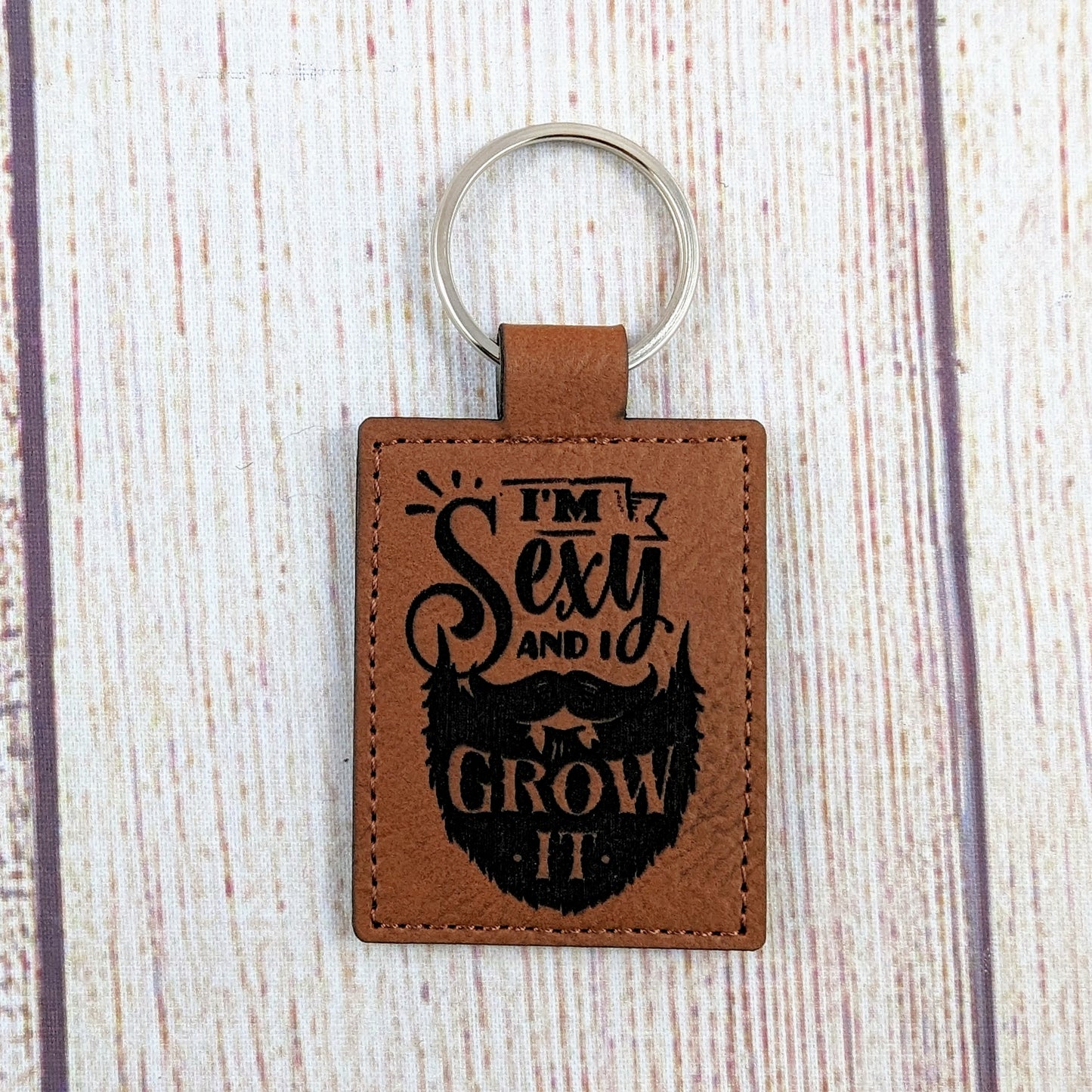 Bearded Man/Dads with Beards - Engraved Vegan Leather Key Chains