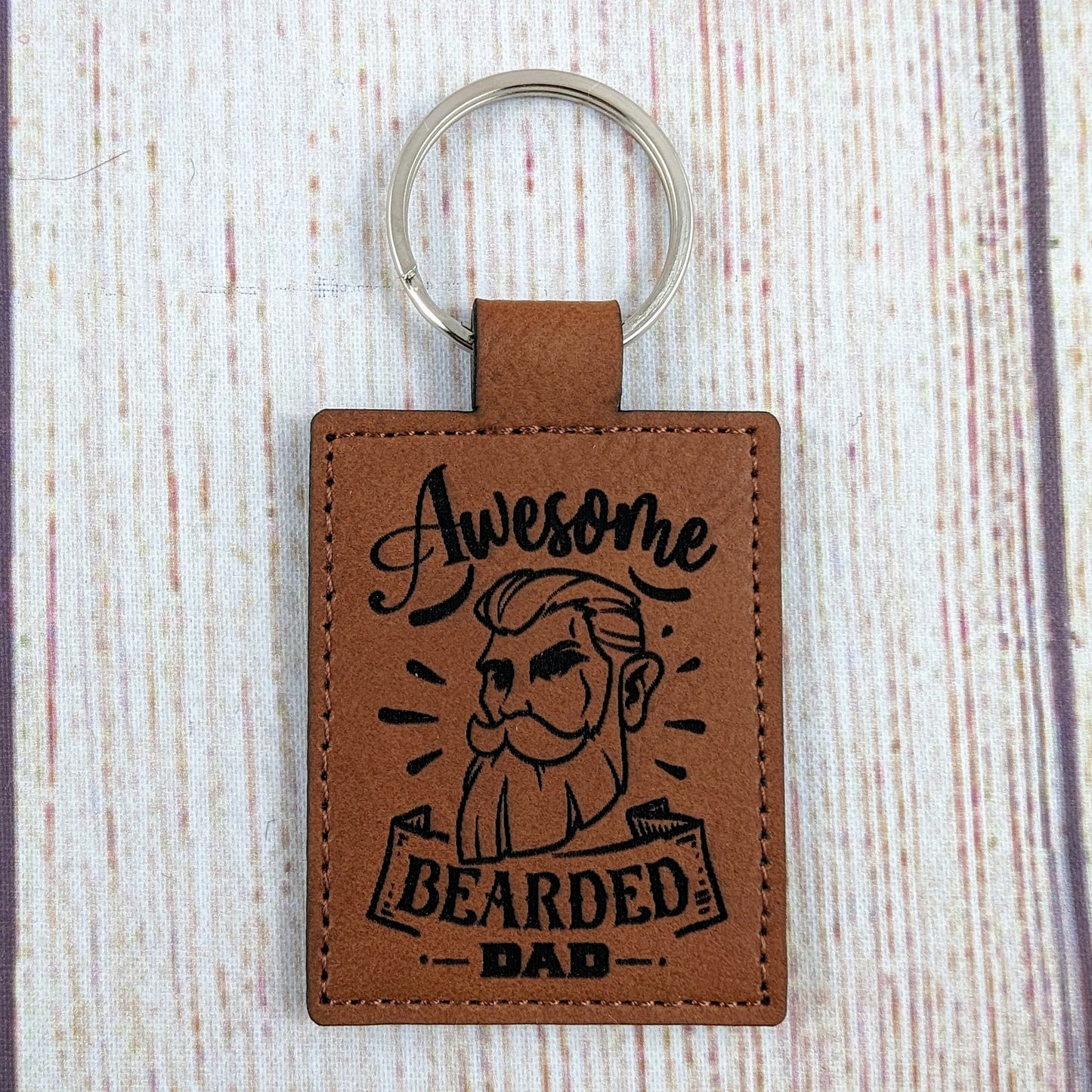 Bearded Man/Dads with Beards - Engraved Vegan Leather Key Chains