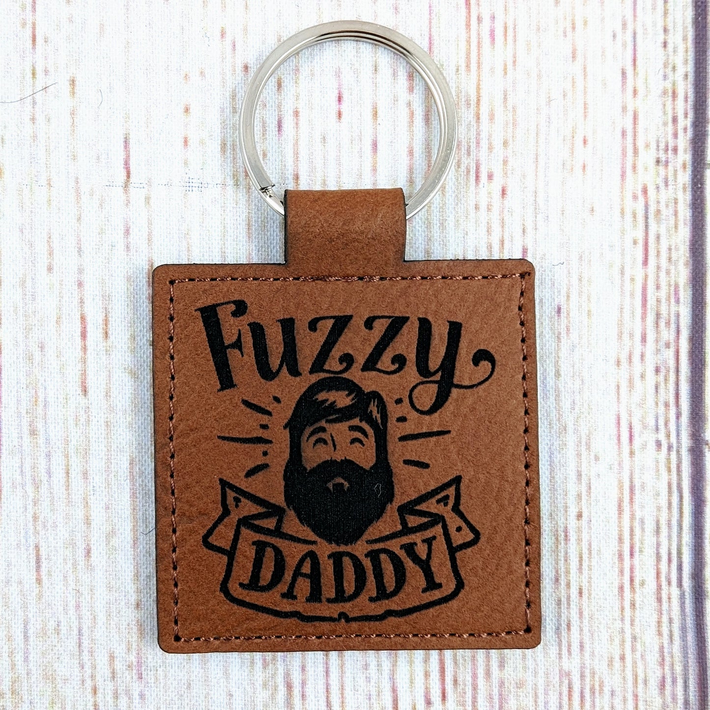 Bearded Man/Dads with Beards - Engraved Vegan Leather Key Chains