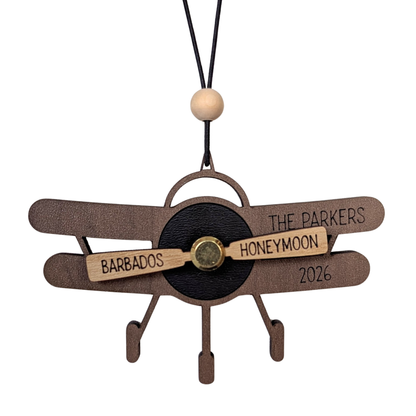 Custom Travel Ornament - Plane with Rotating Propeller