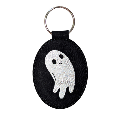 Cute Ghost - Black and Silver Engraved Keychain (Double Sided)