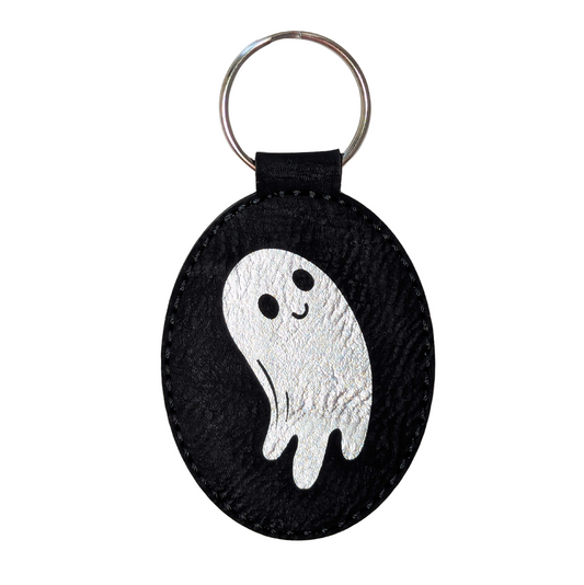 Cute Ghost - Black and Silver Engraved Keychain (Double Sided)
