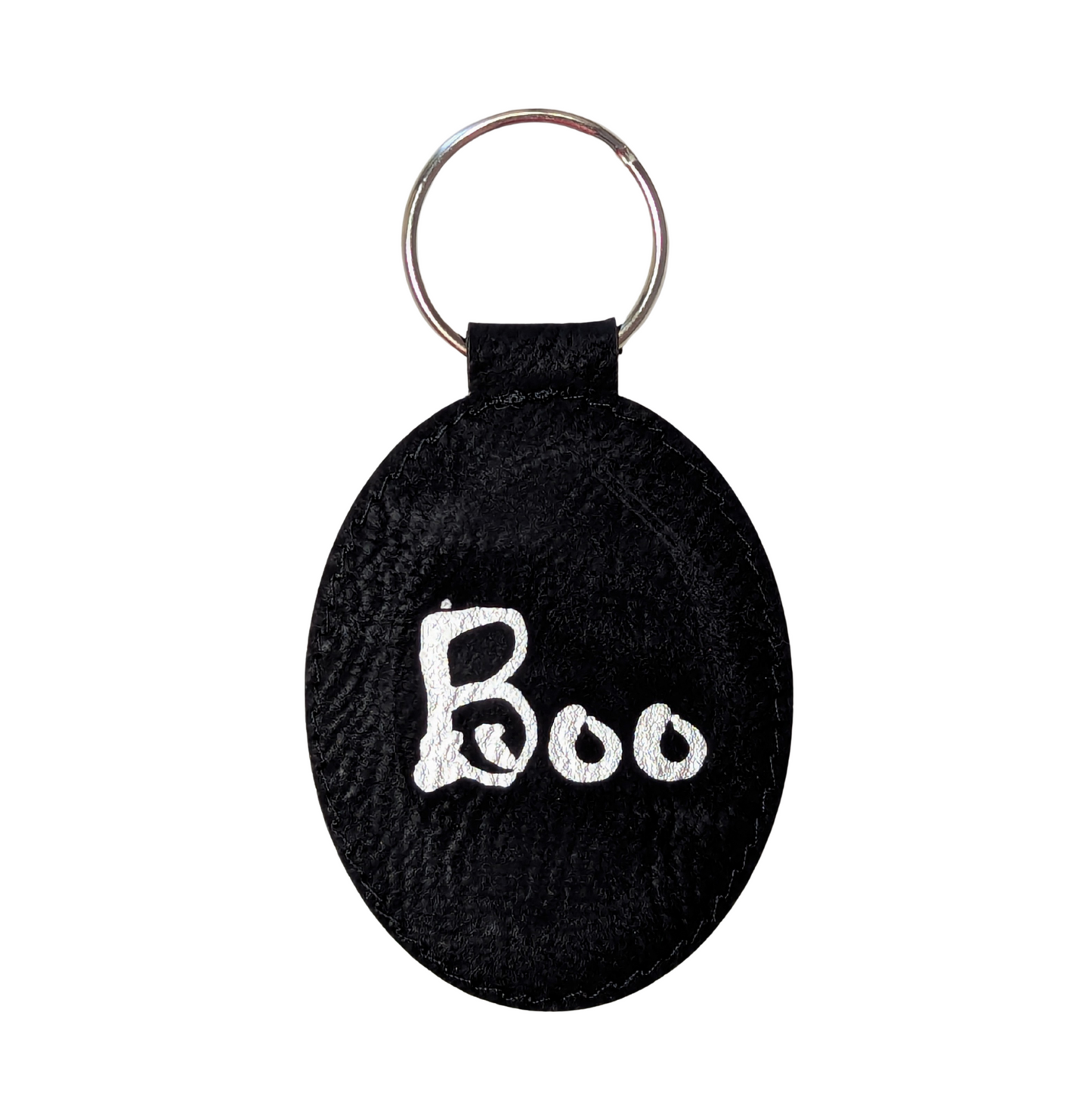 Cute Ghost - Black and Silver Engraved Keychain (Double Sided)