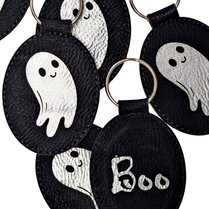 Cute Ghost - Black and Silver Engraved Keychain (Double Sided)