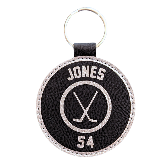 Customizable Hockey Puck Leatherette Keychain