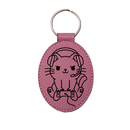 Gamer Cat Leatherette Keychain