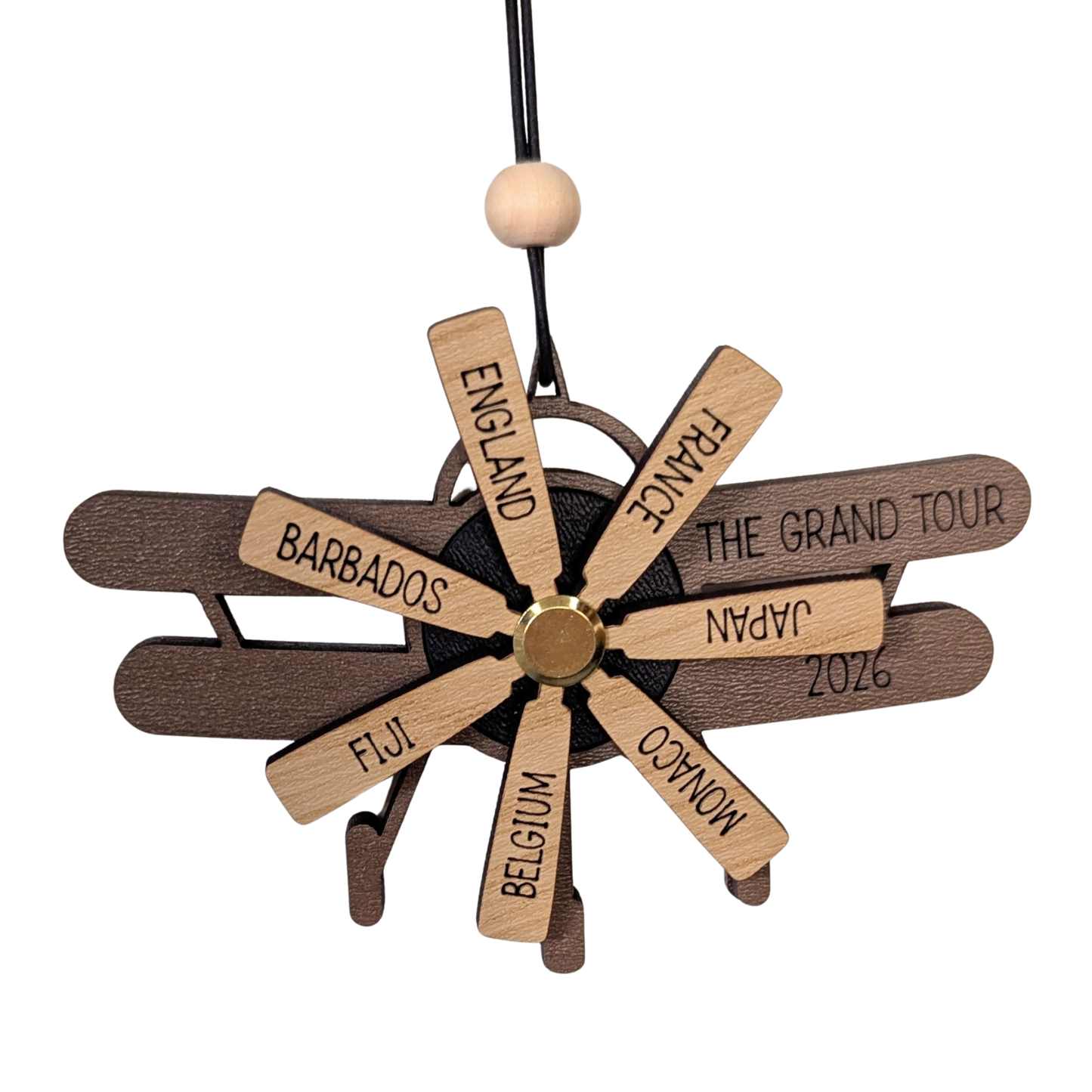 Custom Travel Ornament - Plane with Rotating Propeller