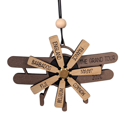 Custom Travel Ornament - Plane with Rotating Propeller
